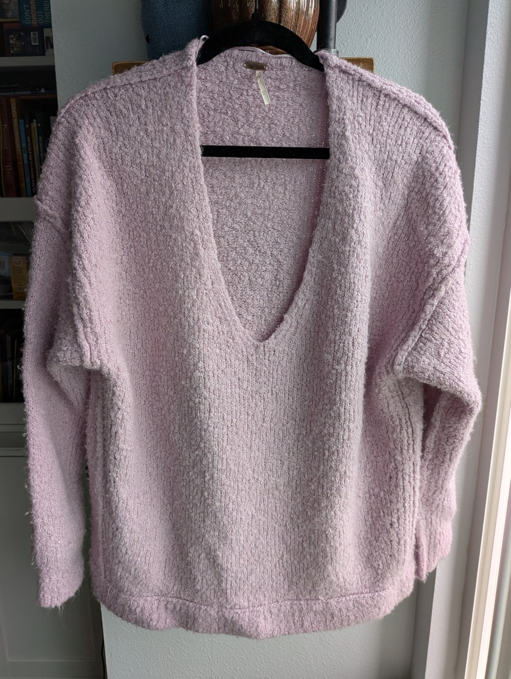 Free People 32% Alpaca Blend Oversized V-Neck Sweater Rose Pink XS Slouchy